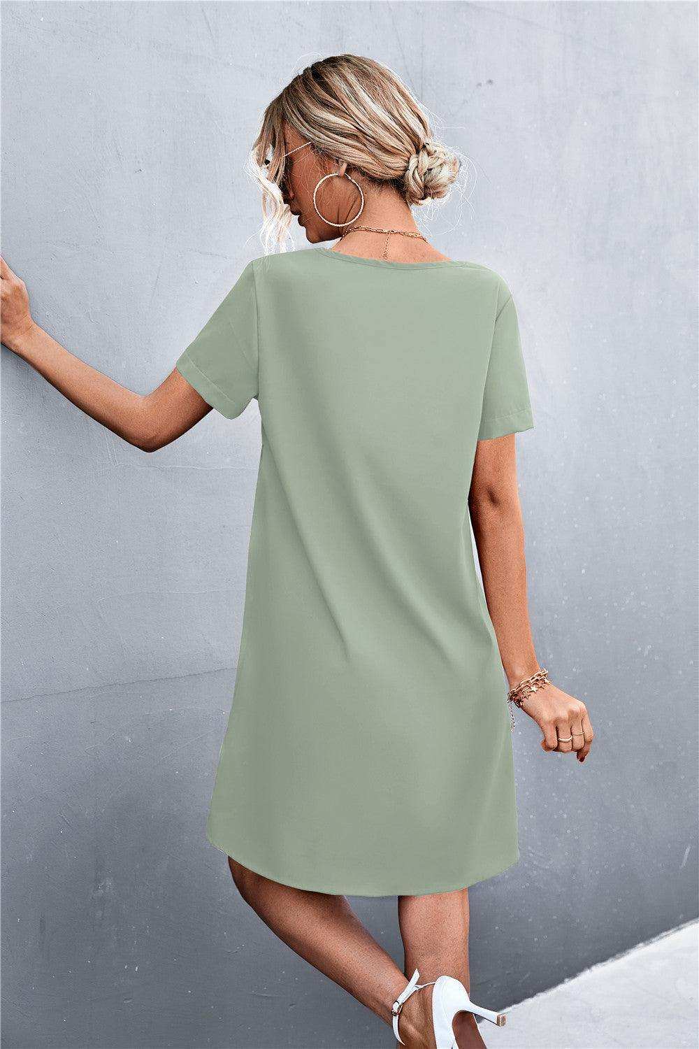 Spliced Lace Contrast Short Sleeve Dress - Trendsi - Flyclothing LLC