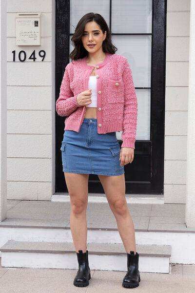 Button Up Round Neck Cardigan - Trendsi - Flyclothing LLC