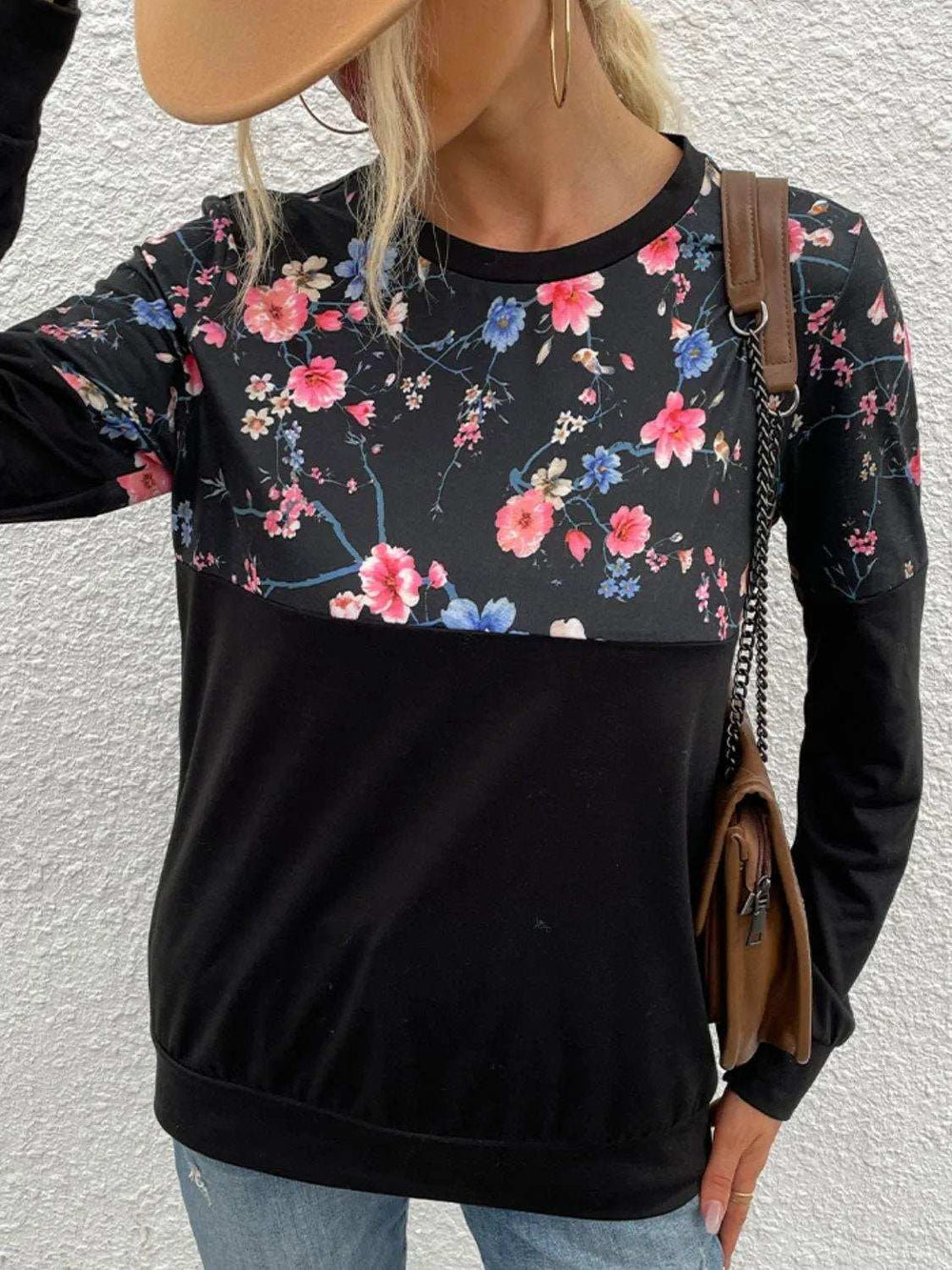 Floral Print Round Neck Dropped Shoulder Tee - Trendsi - Flyclothing LLC