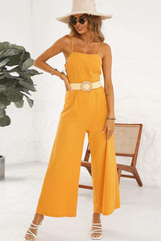 Cutout Spaghetti Strap Tie Back Wide Leg Jumpsuit - Trendsi - Flyclothing LLC
