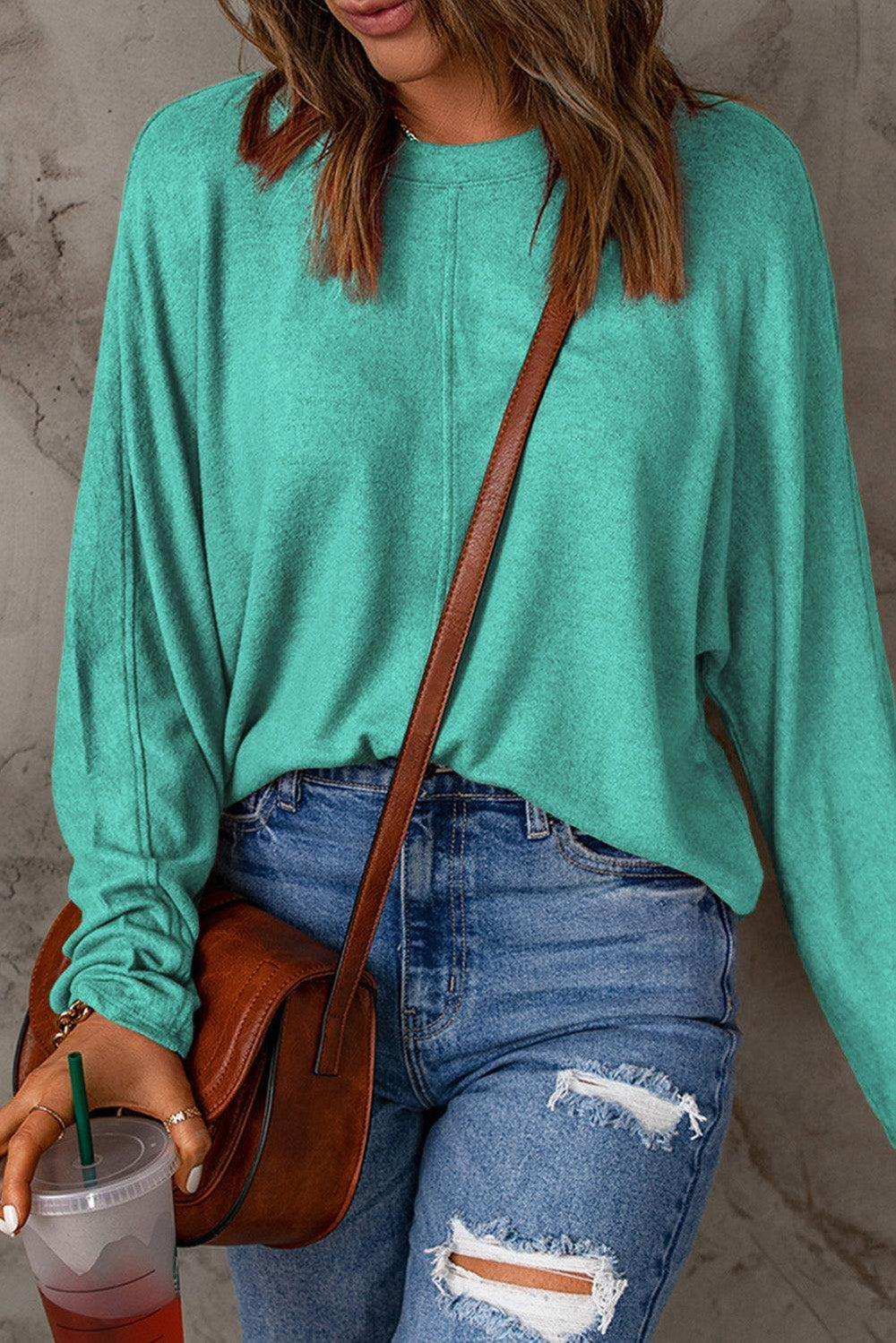 Seam Detail Round Neck Long Sleeve Top - Trendsi - Flyclothing LLC