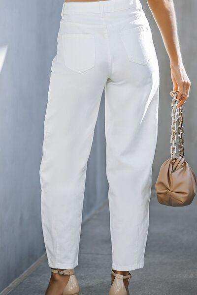 Zipper and Button High-Waist Long Jeans - Trendsi - Flyclothing LLC