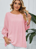 Smocked Lantern Sleeve Round Neck Blouse - Trendsi - Flyclothing LLC