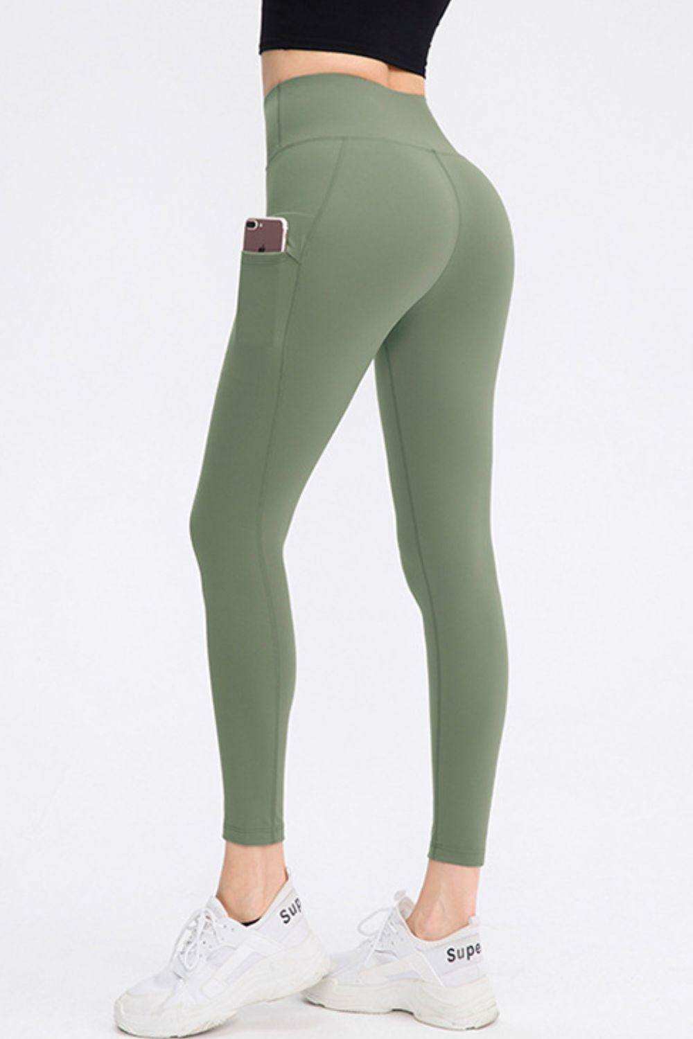 Wide Waistband Slim Fit Long Sports Pants with Pocket - Trendsi - Flyclothing LLC