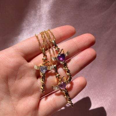 Copper Zircon Cross Pendant Necklace - Trendsi - Flyclothing LLC