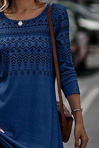 Printed Round Neck Long Sleeve T-Shirt - Trendsi - Flyclothing LLC