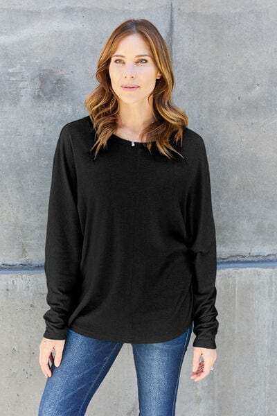 Double Take Full Size Round Neck Long Sleeve T-Shirt - Trendsi - Flyclothing LLC