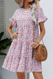 Ditsy Floral Flounce Sleeve Tiered Dress - Trendsi - Flyclothing LLC