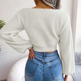 Tie-Front Rib-Knit Cropped Sweater - Trendsi - Flyclothing LLC