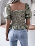 Frill Smocked Square Neck Short Sleeve Blouse - Trendsi - Flyclothing LLC