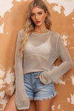 Openwork Round Neck Long Sleeve Knit Top - Trendsi - Flyclothing LLC