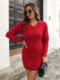 Rib-Knit V-Neck Sweater Dress - Trendsi - Flyclothing LLC