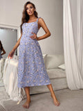 Printed Tie Shoulder Midi Night Dress - Trendsi - Flyclothing LLC