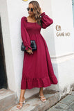 Smocked Ruffle Hem Flounce Sleeve Dress - Trendsi - Flyclothing LLC