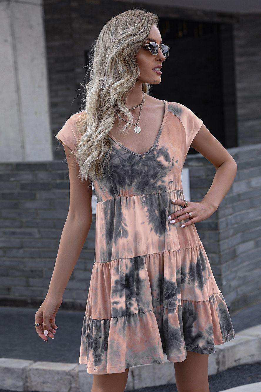 Tie-Dye Ruffle Hem Dress - Trendsi - Flyclothing LLC