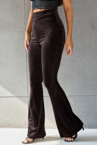 Ribbed High Waist Flare Pants - Trendsi - Flyclothing LLC