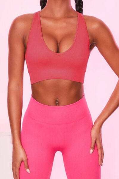 Scoop Neck Wide Strap Active Bra - Trendsi - Flyclothing LLC