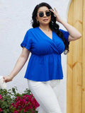 Plus Size Surplice Neck Babydoll Blouse - Trendsi - Flyclothing LLC