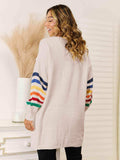 Striped Open Front Dropped Shoulder Cardigan - Trendsi - Flyclothing LLC