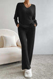 Ribbed V-Neck Top and Pants Set - Trendsi - Flyclothing LLC