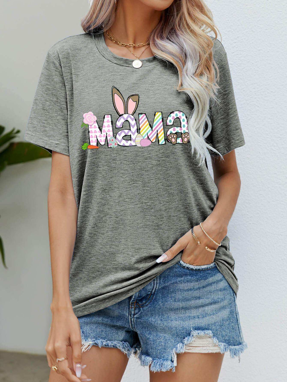 Easter MAMA Graphic Round Neck T-Shirt - Trendsi - Flyclothing LLC