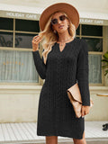Notched Neck Cable-Knit Slit Sweater Dress - Trendsi - Flyclothing LLC