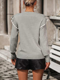 Round Neck Ruffle Trim Long Sleeve Pullover Sweater - Trendsi - Flyclothing LLC
