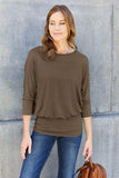 Basic Bae Full Size Round Neck Batwing Sleeve Blouse - Trendsi - Flyclothing LLC