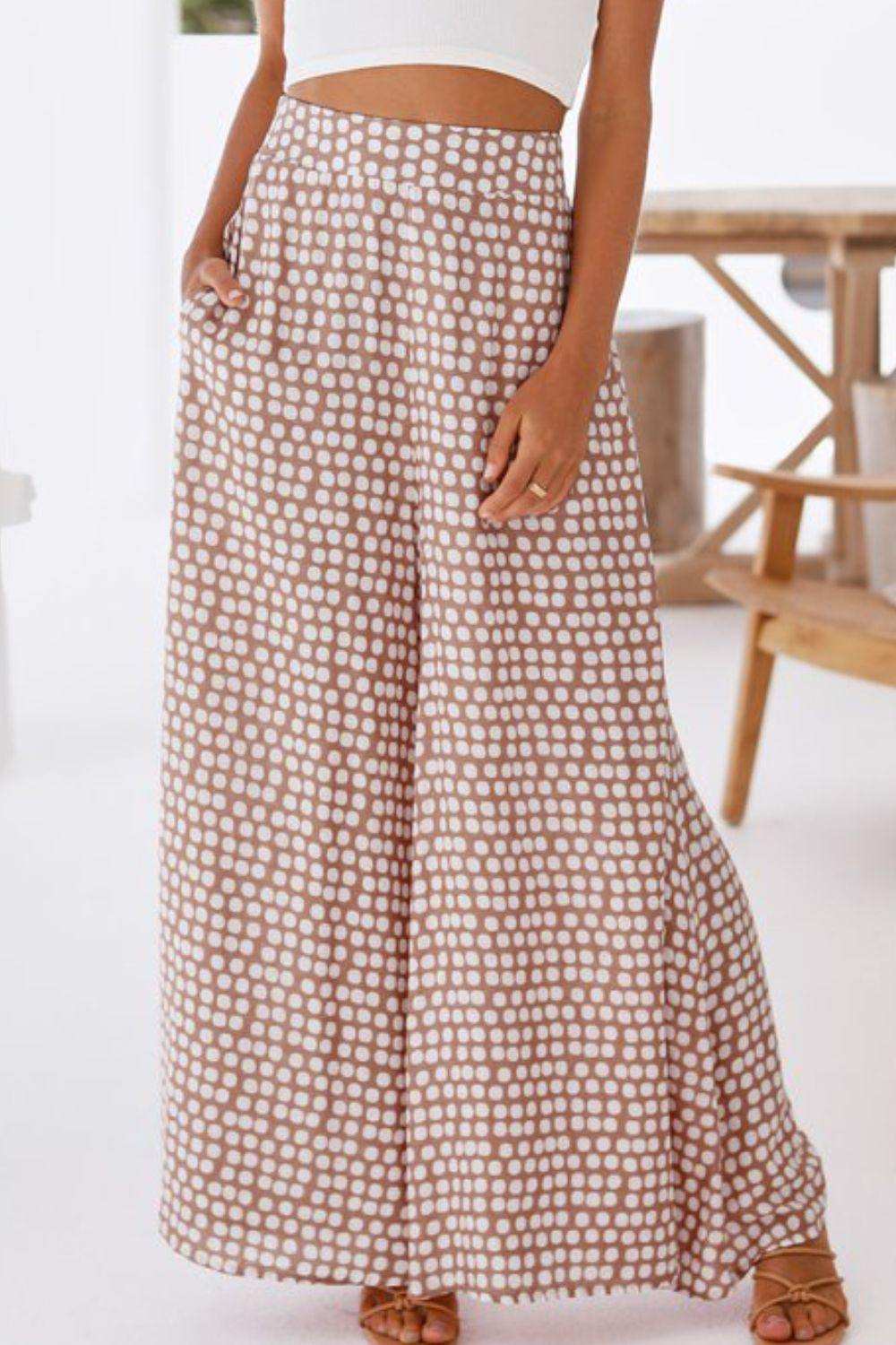 Polka Dot High Waist Wide Leg Pants with Pockets - Trendsi - Flyclothing LLC