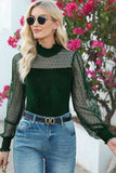 Mesh Long Sleeve Velvet Bodysuit - Trendsi - Flyclothing LLC
