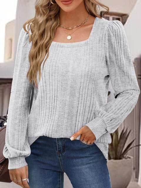 Square Neck Long Sleeve Top - Trendsi - Flyclothing LLC