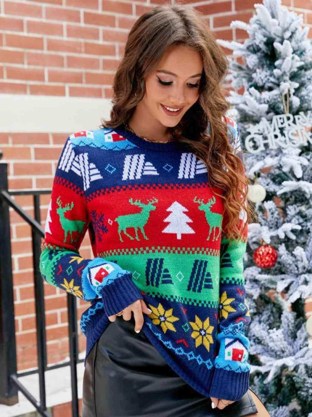 Christmas Round Neck Sweater - Trendsi - Flyclothing LLC