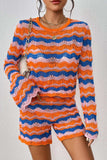 Striped Sweater and Knit Shorts Set - Trendsi - Flyclothing LLC