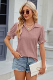 Eyelet Johnny Collar Short Sleeve Blouse - Trendsi - Flyclothing LLC