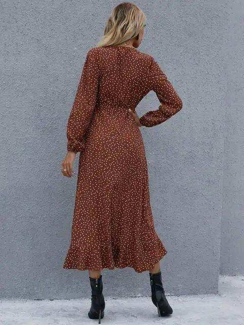 Surplice Neck Ruffled Midi Dress - Trendsi - Flyclothing LLC