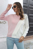 Contrast Color Round Neck Long Sleeve Sweater - Trendsi - Flyclothing LLC