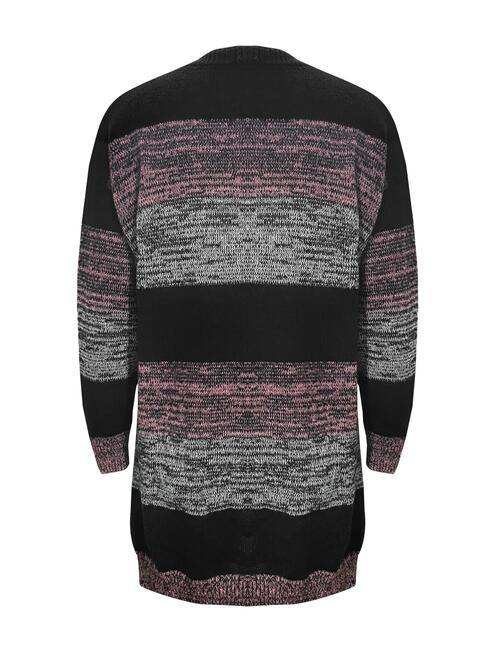 Striped Open Front Long Sleeve Cardigan with Pockets - Trendsi - Flyclothing LLC