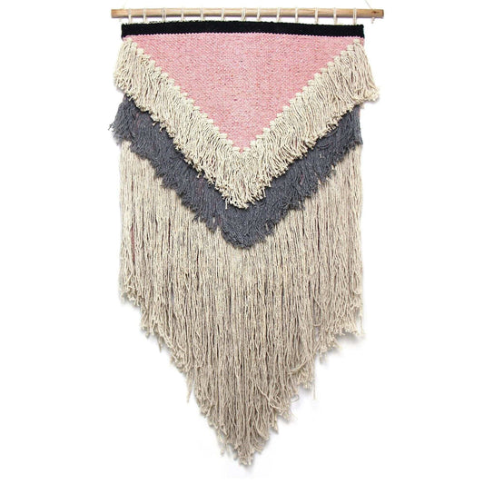 Handwoven Boho Wall Hanging, Pink with Cream Fringe - Asha Handicrafts - Flyclothing LLC