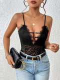 Lace Plunge Spaghetti Strap Bodysuit - Trendsi - Flyclothing LLC