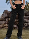 High Waist Cargo Straight Jeans - Trendsi - Flyclothing LLC