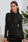 Ruched Mock Neck Long Sleeve Top - Trendsi - Flyclothing LLC