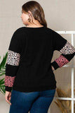 Plus Size Leopard Dropped Shoulder Long Sleeve T-Shirt - Trendsi - Flyclothing LLC