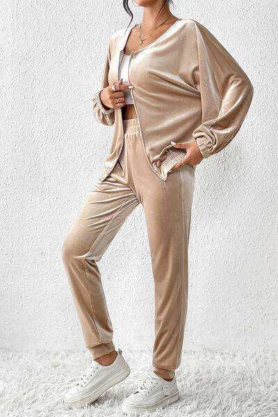 Zip Up Top and Pants Set - Trendsi - Flyclothing LLC