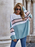Striped Horizontal Ribbing Long Sleeve Tunic Sweater - Trendsi - Flyclothing LLC