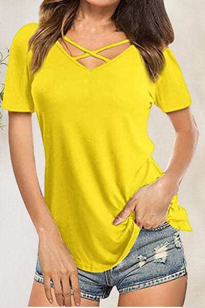 Crisscross Short Sleeve T-Shirt - Trendsi - Flyclothing LLC