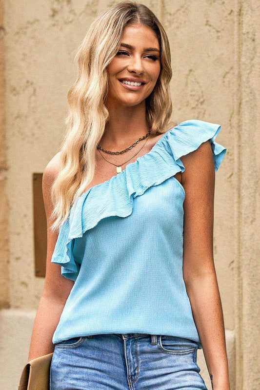 Ruffled One-Shoulder Tank - Trendsi - Flyclothing LLC