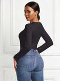Round Neck Long Sleeve Bodysuit - Trendsi - Flyclothing LLC