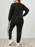 Plus Size Leopard Sweatshirt and Sweatpants Set - Trendsi - Flyclothing LLC