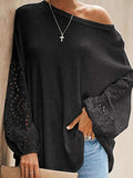Openwork Dropped Shoulder Boat Neck Blouse - Trendsi - Flyclothing LLC