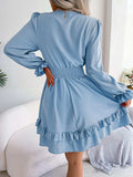 Tie Front Smocked Waist Flounce Sleeve Dress - Trendsi - Flyclothing LLC